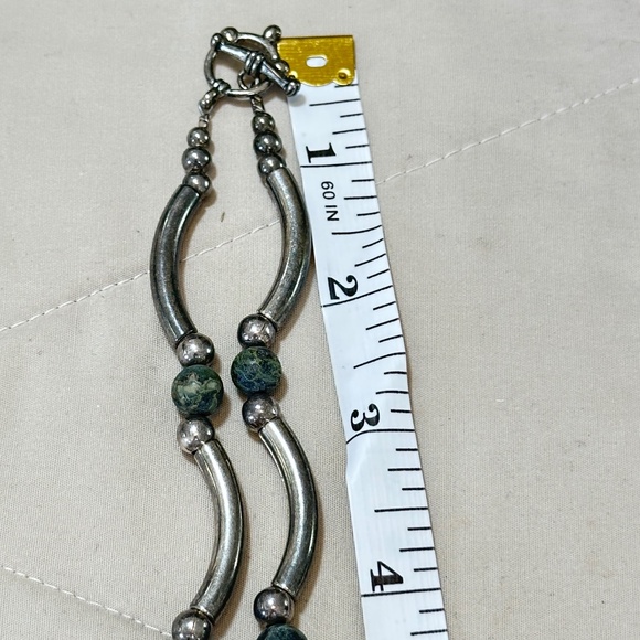 Silver Tone (beads & tubes) & Kambamba Jasper stone necklace Toggle clasp - Picture 8 of 15